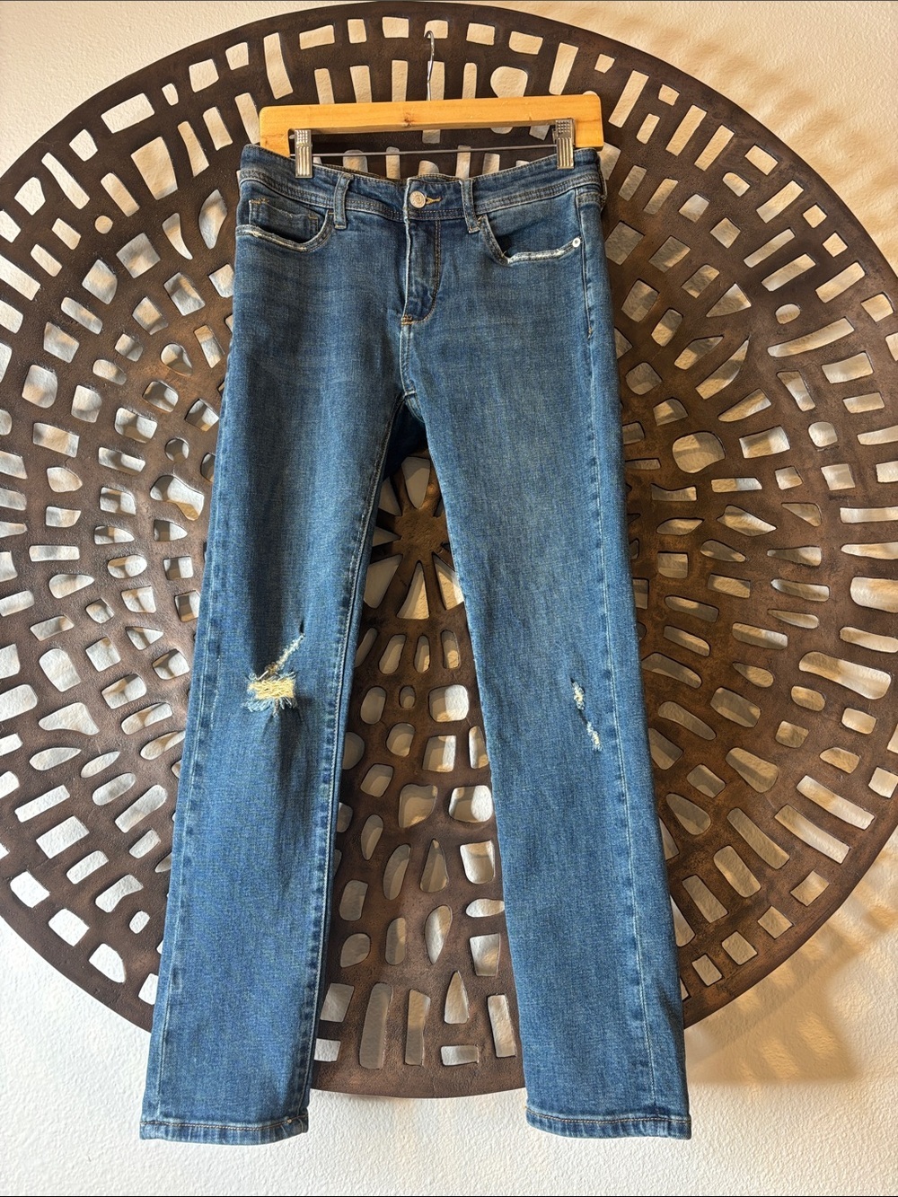 💙 Classic Slim Boyfriend Distressed Pilcro High Rise Jeans Blue Stretch 26 💙